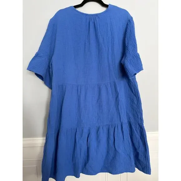 Perceptions Woman, Size 2X, Cornflower Blue Gauze Tiered Dress, Relaxed, Flowy - Picture 5 of 6